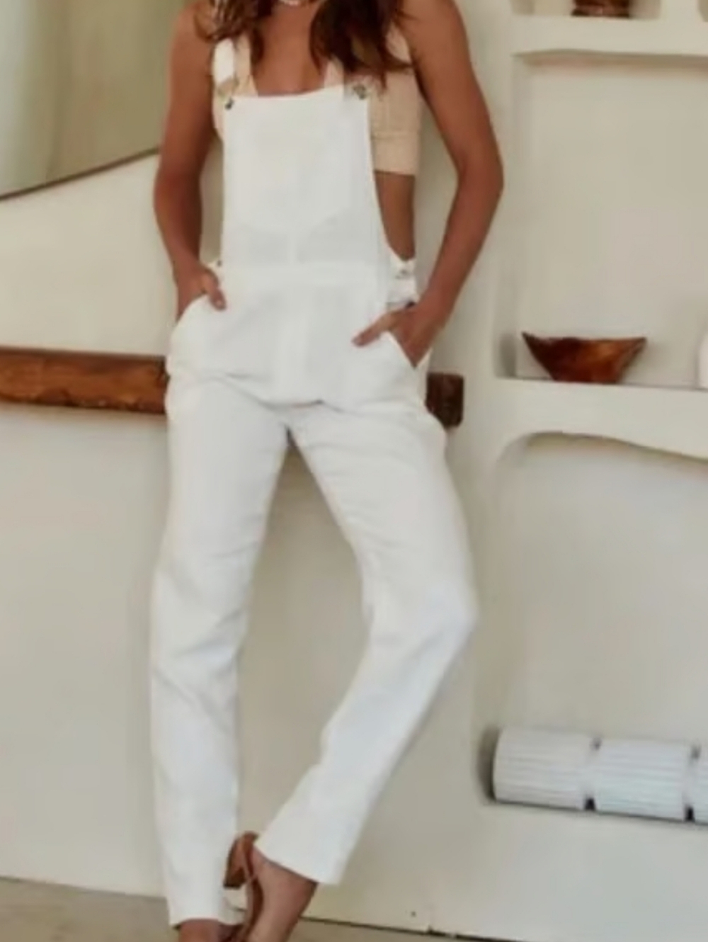 12th Tribe White Women's Denim Overalls